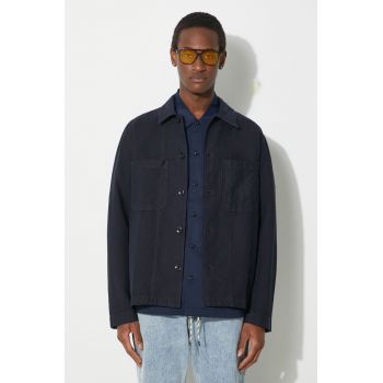 Norse Projects geacă cu aspect de cămașă Tyge Cotton Linen culoarea albastru marin, de tranzitie, oversize, N50.0244.7004