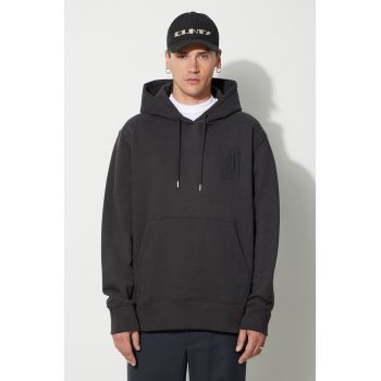 Norse Projects hanorac de bumbac Arne Relaxed Organic Brushed Fleece N Logo Hoodie bărbați, culoarea negru, cu glugă, uni N20.1354.9999