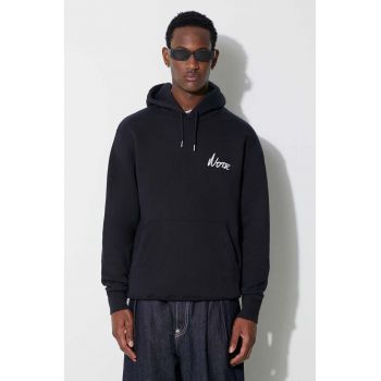 Norse Projects hanorac de bumbac Arne Relaxed Organic Chain Stitch Logo Hoodie bărbați, culoarea bleumarin, cu glugă, cu imprimeu N20.1358.7004