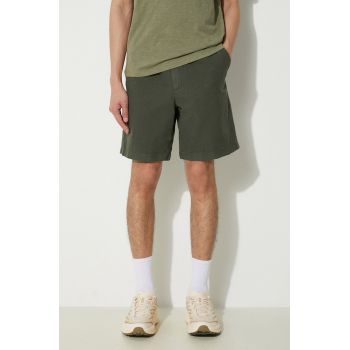 Norse Projects pantaloni scurți din amestec de in Ezra Relaxed Cotton culoarea verde, N35.0614.8022