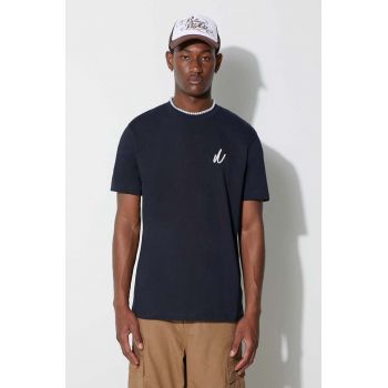 Norse Projects tricou din bumbac Johannes Organic Chain Stitch Logo T-shirt culoarea bleumarin, cu imprimeu N01.0648.7004