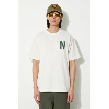 Norse Projects tricou din bumbac Simon Loose Organic barbati, culoarea bej, cu imprimeu, N01.0659.0957