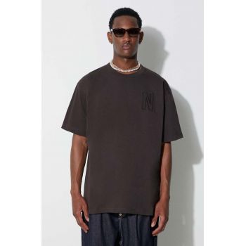 Norse Projects tricou din bumbac Simon Loose Organic Heavy Jersey N Logo T-Shirt culoarea maro, cu imprimeu N01.0645.2022