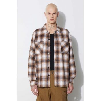 Taikan cămașă Heavyweight Plaid Shirt bărbați, culoarea maro, cu guler clasic, regular TW0003.BRN