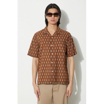 Universal Works camasa din bumbac Road Shirt barbati, culoarea maro, regular, 30179.BROWN