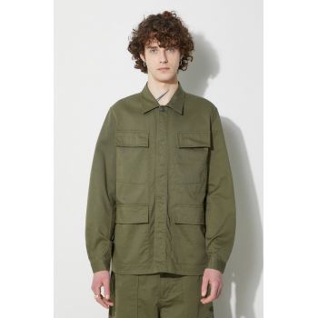 Universal Works geaca Mw Fatigue Jacket barbati, culoarea verde, cu guler clasic, regular, 166.LIGHT.OLIVE