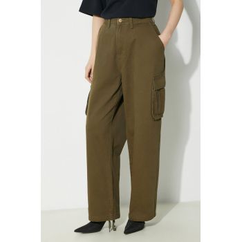 Butter Goods pantaloni de bumbac Field culoarea verde, fason cargo, high waist, BGQ1244602