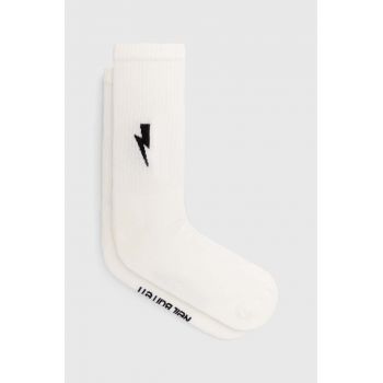 Neil Barett șosete BOLT COTTON SKATE SOCKS culoarea alb, PBAC116.C9400.238