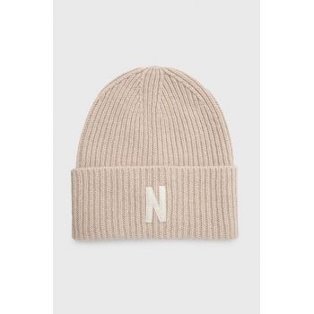 Norse Projects căciulă de lână Merino Lambswool Rib N Logo Beanie culoarea bej, de lână, N95-0953-2064