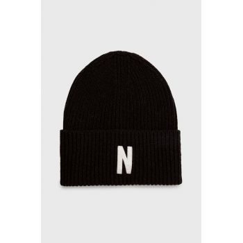 Norse Projects căciulă de lână Merino Lambswool Rib N Logo Beanie culoarea maro, de lână, N95-0953-1037