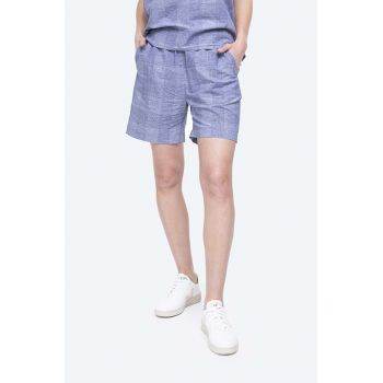 Norse Projects pantaloni scurți din amestec de in Sophia Light cu model, high waist NW35.0036.7005-7005