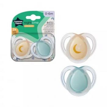 Set 2 Suzete ortodontice Tommee Tippee Night Time, 0-6 luni, Portocaliu-Verde, cutie sterilizare