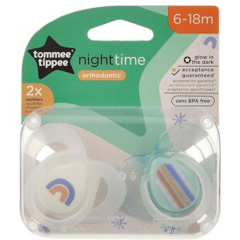 Set 2 Suzete ortodontice Tommee Tippee Night Time, 6-18 luni, Alb-Verde, cutie sterilizare