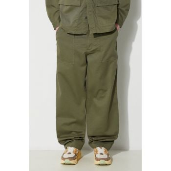 Universal Works pantaloni de bumbac Fatigue Pant culoarea verde, drept, 132.LIGHT.OLIVE