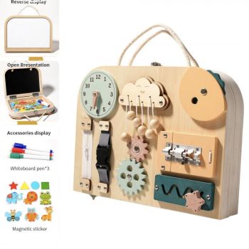 Joc Montessori Placa Busy Board Sisteme, dubla, cu 10 activitati, din lemn