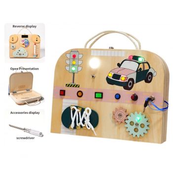 Joc Montessori Placa Busy Board Trafic, dubla, cu 8 activitati, din lemn