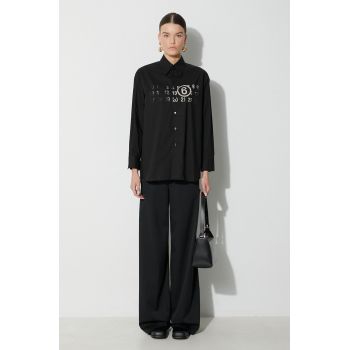 MM6 Maison Margiela cămașă din bumbac Long-Sleeved Shirt femei, culoarea negru, cu guler clasic, regular, S62DT0023