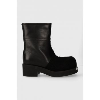 MM6 Maison Margiela cizme de piele Ankle Boot femei, culoarea negru, cu toc plat, S66WU0114