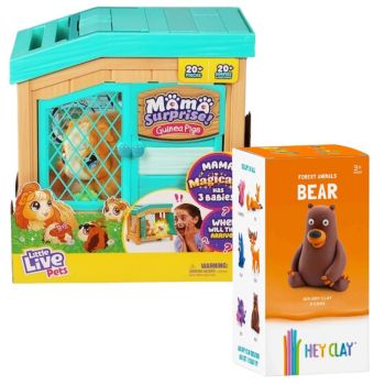 Pachet - Set de joaca interactiv Little Live Pets - Mama Surprise + Set Hey Clay Forest Animals - Urs