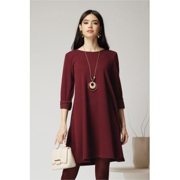 Rochie casual din tricot burgundy cu accesoriu