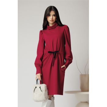 Rochie DY Fashion smart-casual din jerse fucsia cu snur in talie