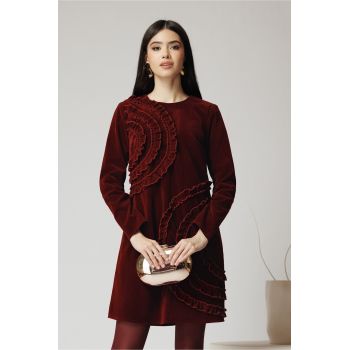 Rochie Moze eleganta din catifea burgundy cu volane