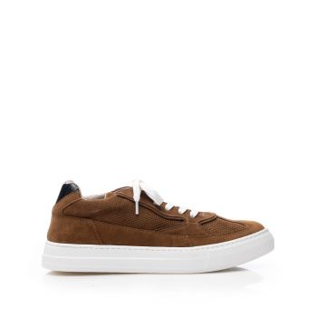 Sneakers bărbați din piele naturală, Leofex - 649 Cognac Velur