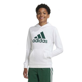 adidas bluză copii U BL HOODIE culoarea alb, cu glugă, cu imprimeu, IV7325