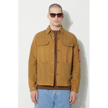 Alpha Industries cămașă din bumbac Color Block bărbați, culoarea bej, cu guler clasic, regular, 146110