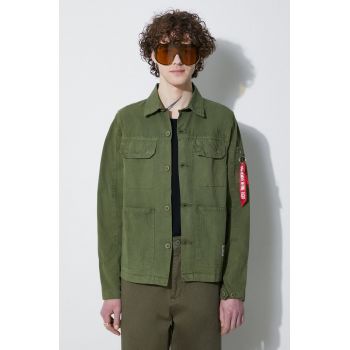 Alpha Industries cămașă din bumbac Color Block bărbați, culoarea verde, cu guler clasic, regular, 146110