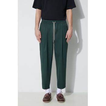 Drôle de Monsieur pantaloni din lână Le Pantalon Cropped culoarea verde, drept, D-BP154-PL127-FGN