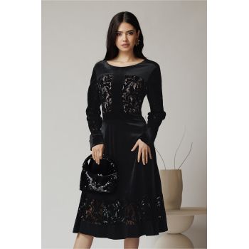 Rochie eleganta din catifea neagra cu model