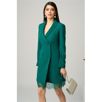 Rochie MBG eleganta din stofa verde tip sacou cu dantela la baza