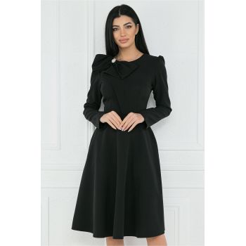 Rochie MBG office din stofa neagra cu funda maxi la bust