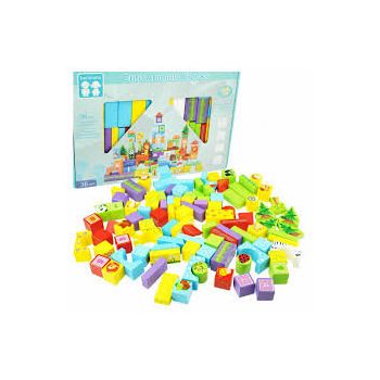 Set 100 Cuburi Constructie Din Lemn Cute Animals Beilaluna Toys Animale