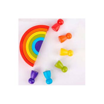 Set Curcubeu Montessori Din Lemn Cu 6 Semicercuri Si 6 Pitici Colorati Multicolor