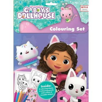 Set De Colorat Cu Abtibilduri Reutilizabile - Gabby's Dollhouse +3ani 8 Pagini 6 Creioane