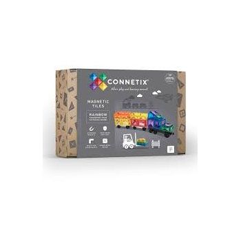 Set De Constructie Magnetic 50 De Piese Cu Forme Geometrice Si Baza Cu Roti Pentru Masinute Multicolor Rainbow Transport Pack Magnetic Tiles