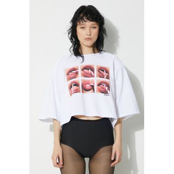 Fiorucci tricou din bumbac Mouth Print Cropped Padded T-Shirt femei, culoarea alb, U01FPTSH106CJ01WH01