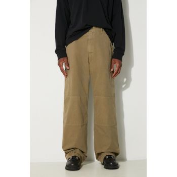 MM6 Maison Margiela pantaloni de bumbac culoarea verde, drept, SH0KA0029.S78548