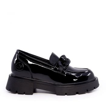 Pantofi tip loafer femei Benvenuti negri din piele lăcuită 3748dp603ln