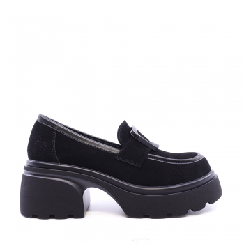 Pantofi tip loafers femei Benvenuti negri din piele întoarsă 1278DP1271VN