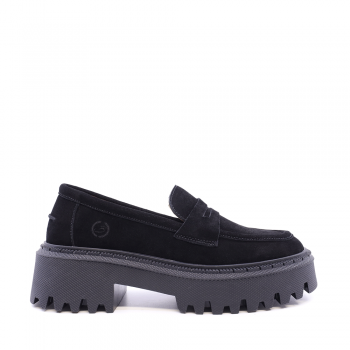 Pantofi tip loafers femei Benvenuti negri din piele întoarsă 1278DP2312VN