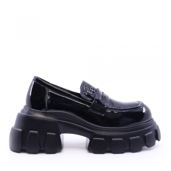 Pantofi tip loafer femei Enzo Bertini negri din piele lăcuită cu logo 3868DP212LN