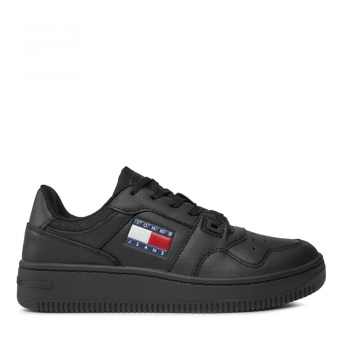 Sneakers bărbați Tommy Hilfiger Tim Retro Basket negri din piele 3418BP1395N