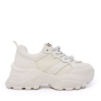 Sneakers chunky femei Luca di Gioia bej din piele cu accesoriu decorativ 3849DP420BE