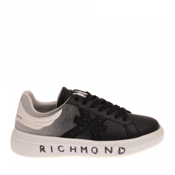 Sneakers femei John Richmond negri din piele naturală cu ștrasuri 2268DP25223N