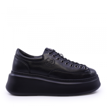 Sneakers femei lace up Benvenuti negri din piele 3748DP046N