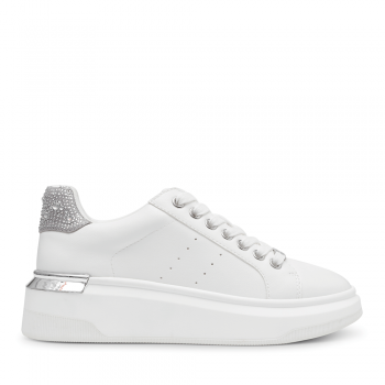 Sneakers femei Steve Madden albi din material sintetic cu detalii argintii 1468dpglacial-ra