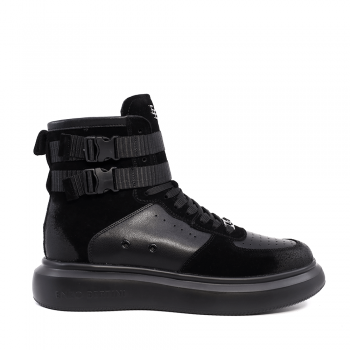 Sneakers high top bărbați Enzo Bertini negri din piele și piele întoarsă 3868BG121N